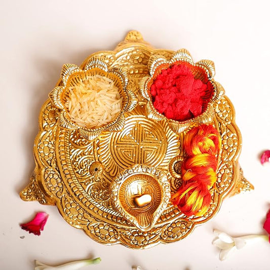 Metal Pooja Thali with Diya for Pooja